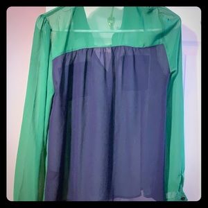 Button up chiffon multi color top